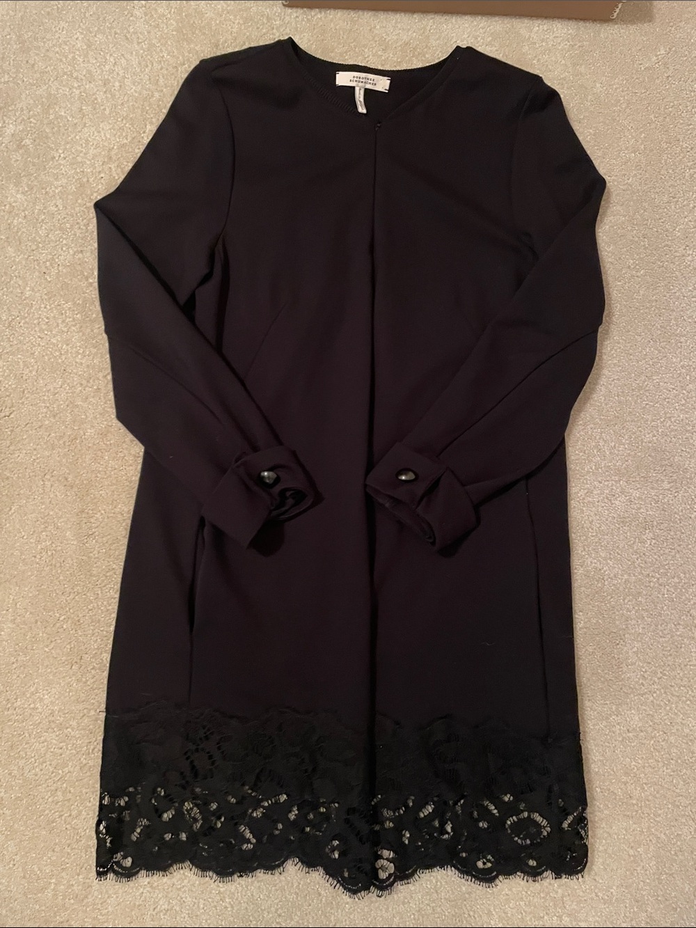 Long-Sleeve Black Lace-Hem Shift Dress by Ann Taylor